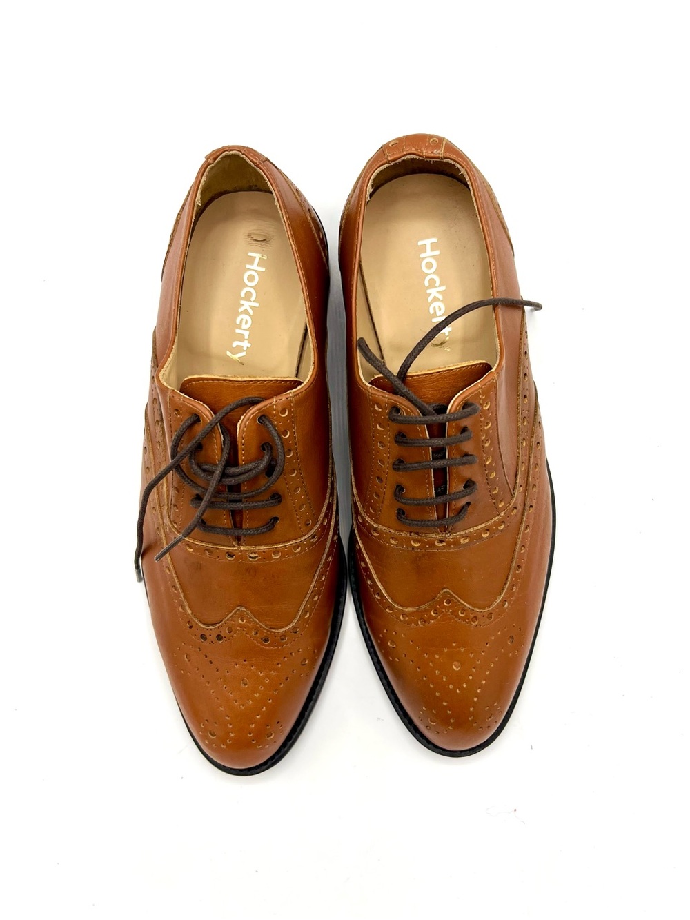 Hockerty Women's Tan Leather Wingtip oxfords Loafers sz8